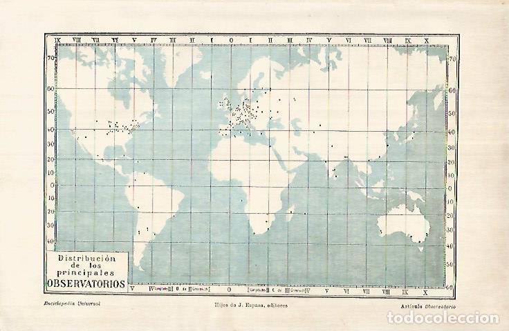 Otros art&iacute;culos de coleccionismo en papel: LAMINA ESPASA 25901: Mapa de distribucion de observatorios del mundo - Varios