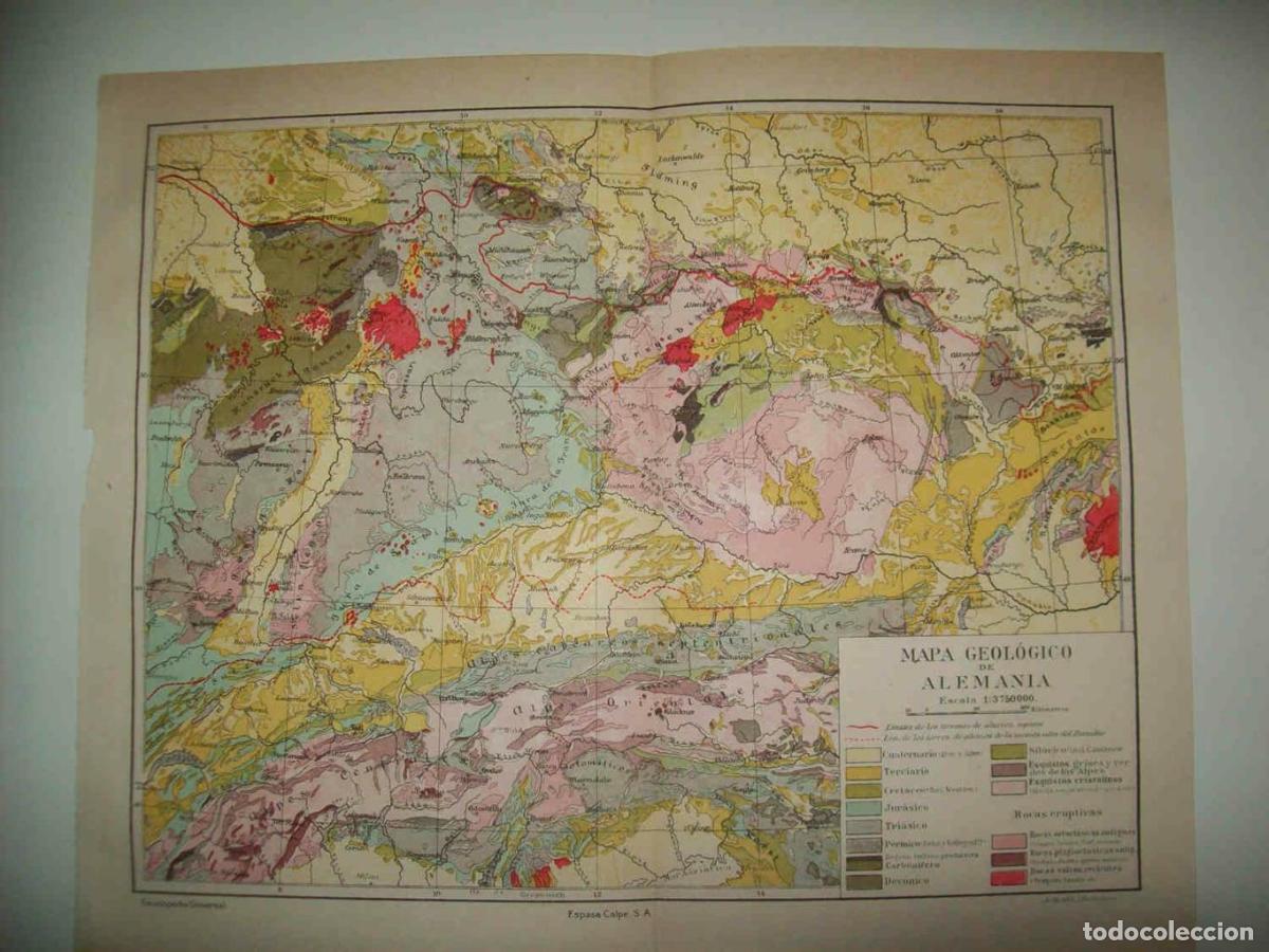 Otros art&iacute;culos de coleccionismo en papel: LAMINA ESPASA 33690: Mapa geologico de Alemania - Varios