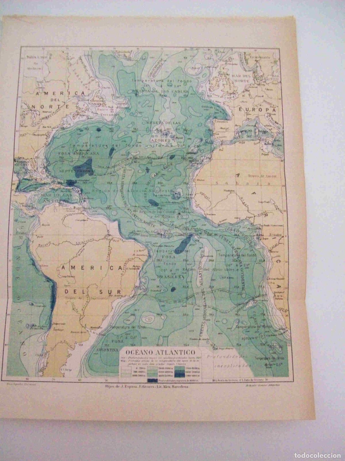 Otros art&iacute;culos de coleccionismo en papel: LAMINA ESPASA 25941: Mapa del Oceano Atlantico - Varios