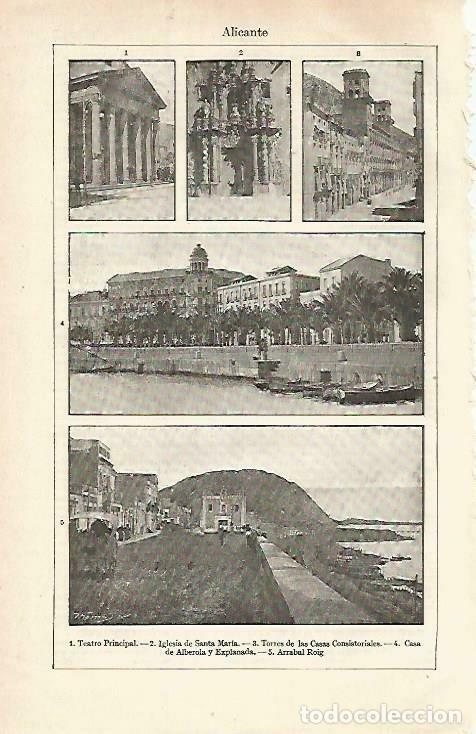Otros art&iacute;culos de coleccionismo en papel: LAMINA ESPASA 33762: Teatro Principal, iglesia de Santa Maria, Casa de Alberola y Arrabal Roig en Al