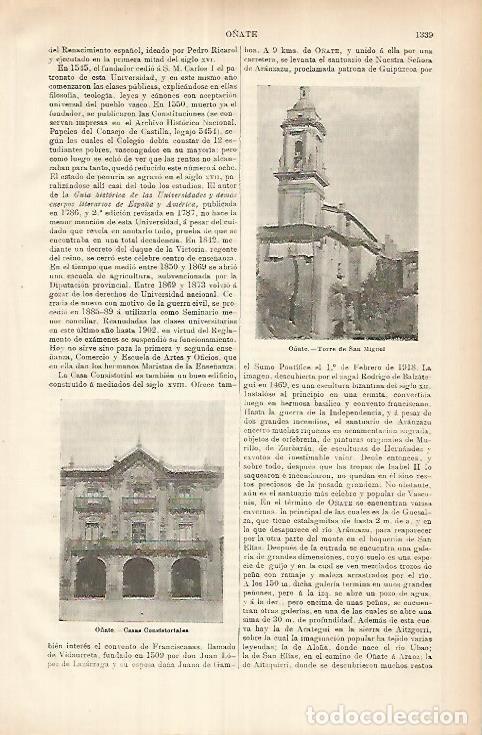 Otros art&iacute;culos de coleccionismo en papel: LAMINA ESPASA 26062: Torre de San Miguel en O&ntilde;ate Guipuzcoa - Varios