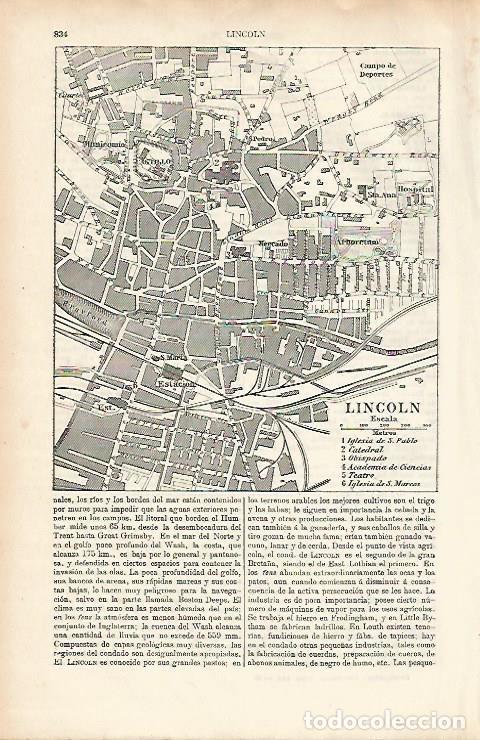 Otros art&iacute;culos de coleccionismo en papel: LAMINA ESPASA 26083: Plano de Lincoln Inglaterra - Varios