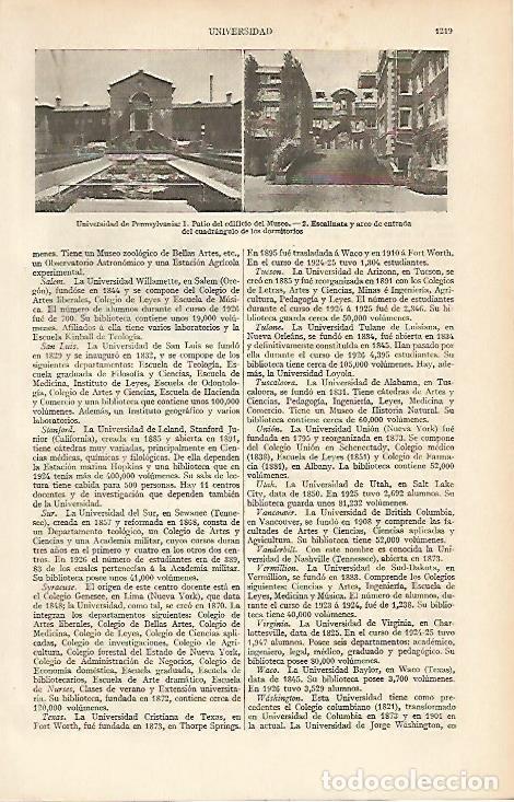 Otros art&iacute;culos de coleccionismo en papel: LAMINA ESPASA 12167: Vistas de la Universidad de Pennsylvania - Varios