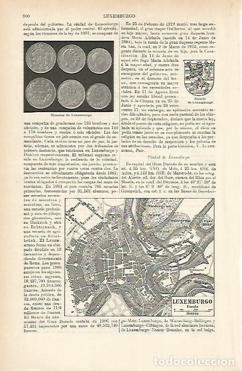 Otros art&iacute;culos de coleccionismo en papel: LAMINA ESPASA 1777: Monedas escudo y plano de Luxemburgo - Varios Autores