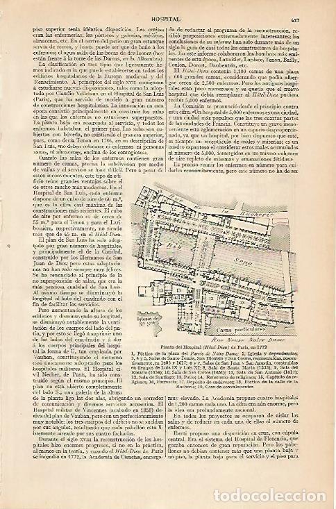 Otros art&iacute;culos de coleccionismo en papel: LAMINA ESPASA 4458: Planta del Hospital de Paris en 1772 - Varios Autores