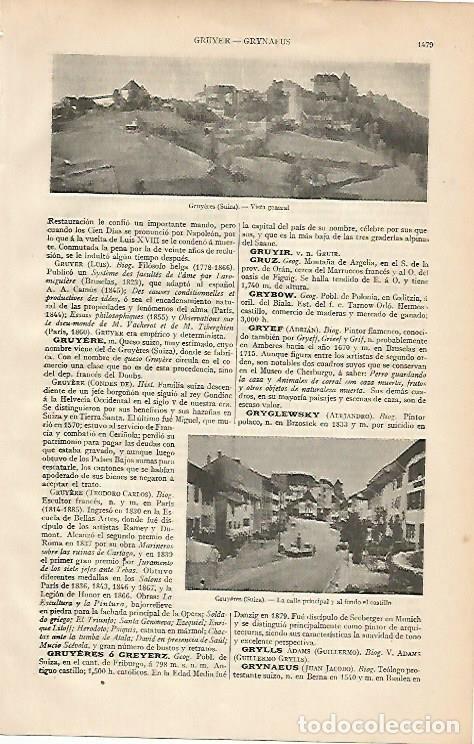 Otros art&iacute;culos de coleccionismo en papel: LAMINA ESPASA 2211: Vista general de Gruyeres Suiza - Varios Autores