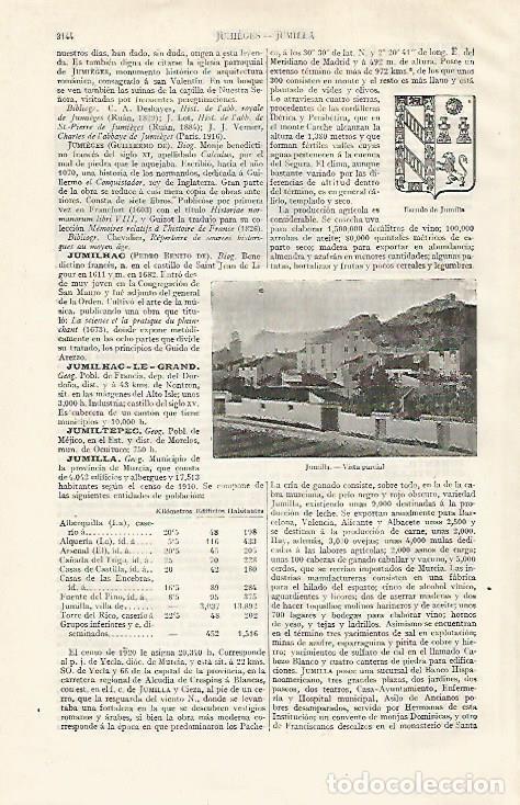 Otros art&iacute;culos de coleccionismo en papel: LAMINA ESPASA 21114: Escudo y vista de Jumilla Murcia - Varios