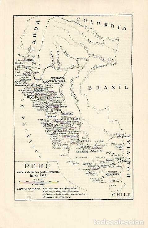 Otros art&iacute;culos de coleccionismo en papel: LAMINA ESPASA 15812: Mapa geologico de Peru en 1917 - Varios