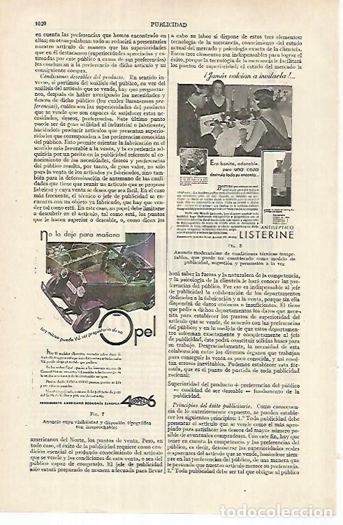 Otros art&iacute;culos de coleccionismo en papel: LAMINA ESPASA 26156: Publicidad de Opel y Listerine - Varios