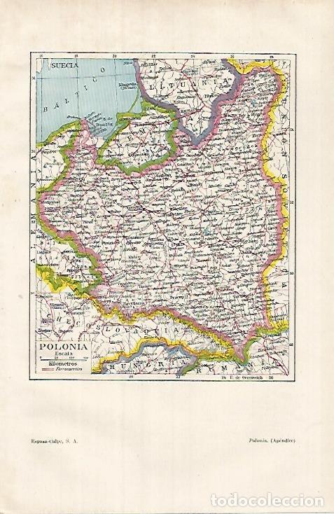 Otros art&iacute;culos de coleccionismo en papel: LAMINA ESPASA 26131: Mapa de Polonia - Varios
