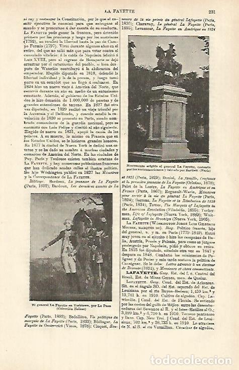 Otros art&iacute;culos de coleccionismo en papel: LAMINA ESPASA 26330: Monumento al General La Fayette en Paris - Varios