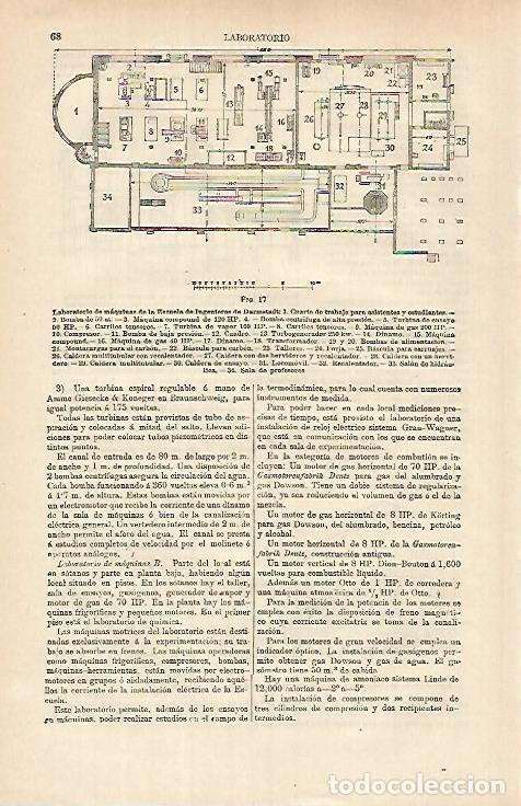 Otros art&iacute;culos de coleccionismo en papel: LAMINA ESPASA 26301: Laboratorio de maquinas de la Escuela de Ingenieros de Darmstadt - Varios