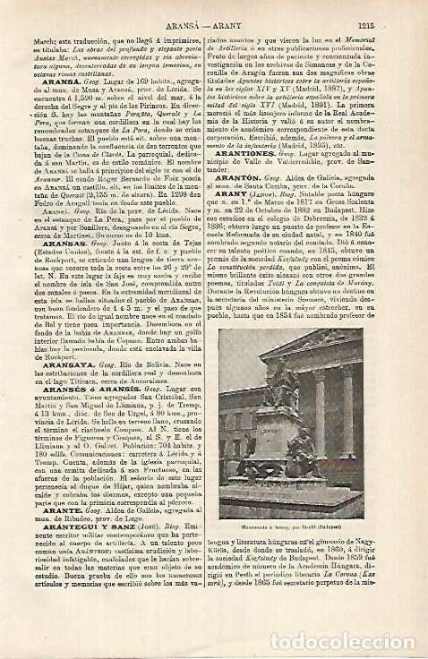 Otros art&iacute;culos de coleccionismo en papel: LAMINA ESPASA 26257: Monumento a Arany en Budapest - Varios