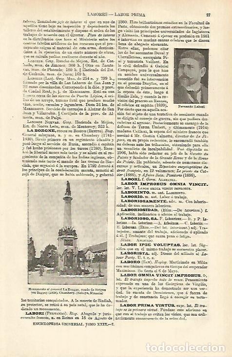 Otros art&iacute;culos de coleccionismo en papel: LAMINA ESPASA 26309: Monumento al general La Borgne en Saboya - Varios