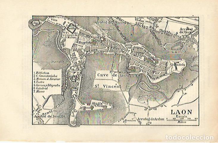 Otros art&iacute;culos de coleccionismo en papel: LAMINA ESPASA 26406: Plano de Laon Francia - Varios
