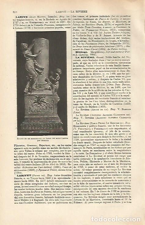 Otros art&iacute;culos de coleccionismo en papel: LAMINA ESPASA 26418: Boceto de monumento a Larive por Hondon - Varios