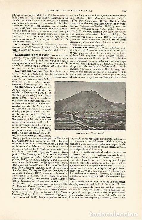 Otros art&iacute;culos de coleccionismo en papel: LAMINA ESPASA 26380: Vista de Landeskrone Silesia - Varios