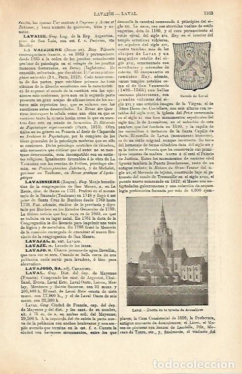 Otros art&iacute;culos de coleccionismo en papel: LAMINA ESPASA 26454: Escudo e iglesia de Laval Francia - Varios