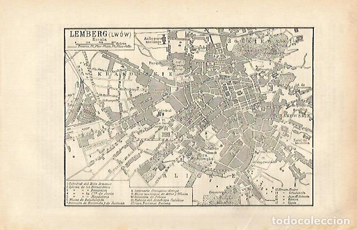 Otros art&iacute;culos de coleccionismo en papel: LAMINA ESPASA 26523: Plano de Lemberg. Austria - Varios