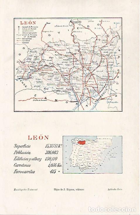 Otros art&iacute;culos de coleccionismo en papel: LAMINA ESPASA 26544: Mapa de la provincia de Leon - Varios