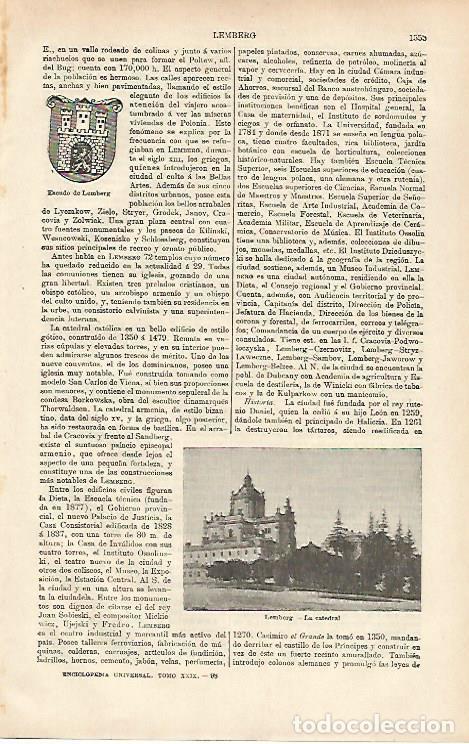 Otros art&iacute;culos de coleccionismo en papel: LAMINA ESPASA 26525: Escudo y Catedral de Lemberg - Varios