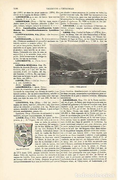 Otros art&iacute;culos de coleccionismo en papel: LAMINA ESPASA 26532: Escudo dee Leniz y Vista de Lenk - Varios
