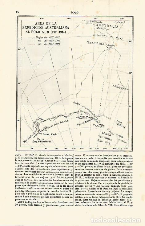 Otros art&iacute;culos de coleccionismo en papel: LAMINA ESPASA 15171: Mapa de la expedicion de Australia al polo sur en 1911-1914 - Varios