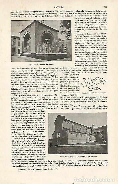 Otros art&iacute;culos de coleccionismo en papel: LAMINA ESPASA 15995: La tumba de Dante en Ravena Italia - Varios