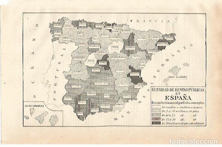 Otros art&iacute;culos de coleccionismo en papel: LAMINA ESPASA 15563: Densidad de rentas publicas de Espa&ntilde;a - Varios