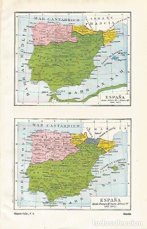 Otros art&iacute;culos de coleccionismo en papel: LAMINA ESPASA 15632: Mapa de Espa&ntilde;a de 866-967 y de 967-1072 - Varios