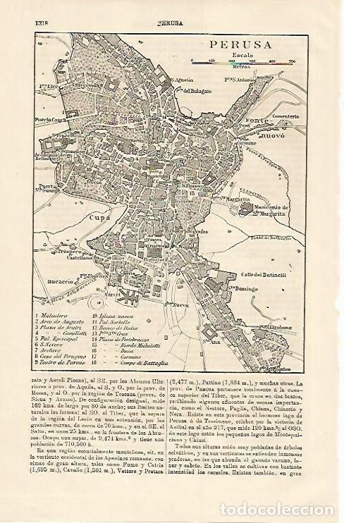 Otros art&iacute;culos de coleccionismo en papel: LAMINA ESPASA 15834: Plano de Perusa Italia - Varios