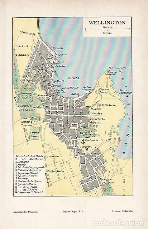 Otros art&iacute;culos de coleccionismo en papel: LAMINA ESPASA 1578: Plano de Wellington Nueva Zelanda - Varios Autores