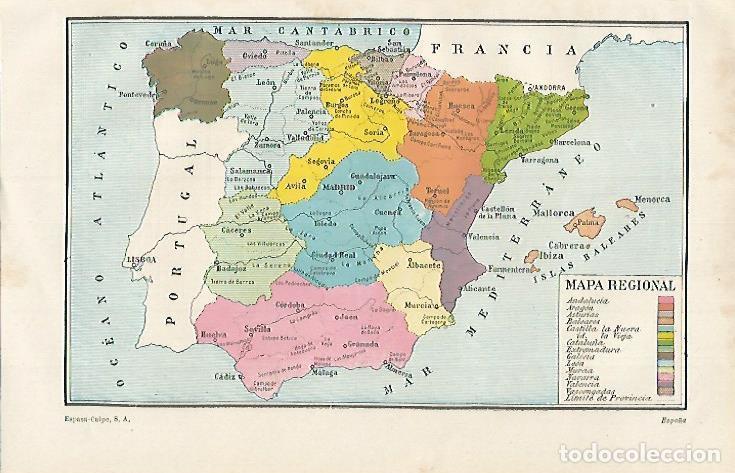 Otros art&iacute;culos de coleccionismo en papel: LAMINA ESPASA 15636: Mapa regional de Espa&ntilde;a - Varios