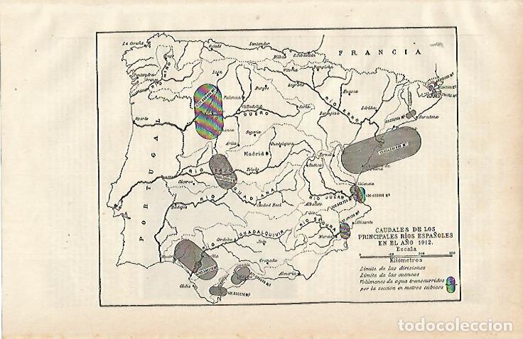 Otros art&iacute;culos de coleccionismo en papel: LAMINA ESPASA 15528: Mapa de los caudales de los rios de Espa&ntilde;a - Varios