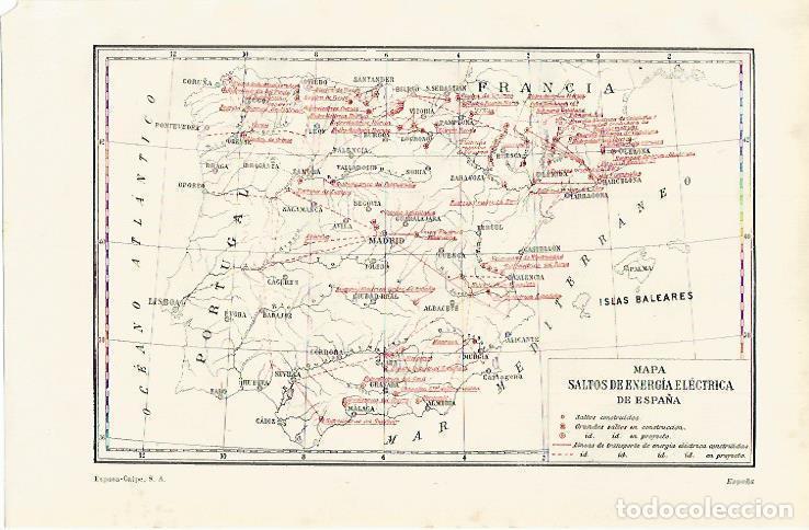 Otros art&iacute;culos de coleccionismo en papel: LAMINA ESPASA 15592: Mapa de Espa&ntilde;a de saltos de energia electrica - Varios