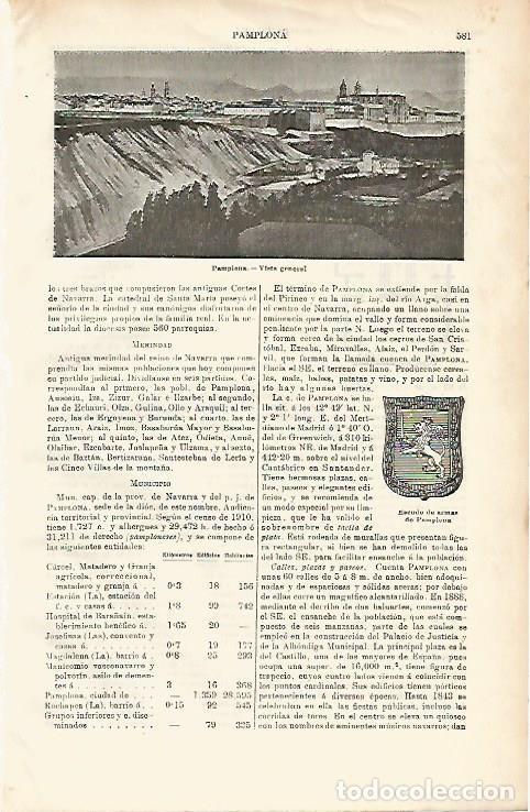 Otros art&iacute;culos de coleccionismo en papel: LAMINA ESPASA 1467: Vista general de Pamplona - Varios Autores