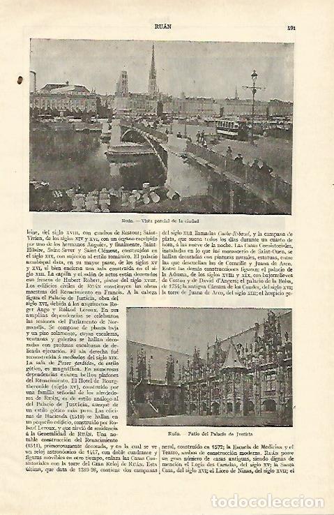 Otros art&iacute;culos de coleccionismo en papel: LAMINA ESPASA 16992: Vista de Ruan - Varios