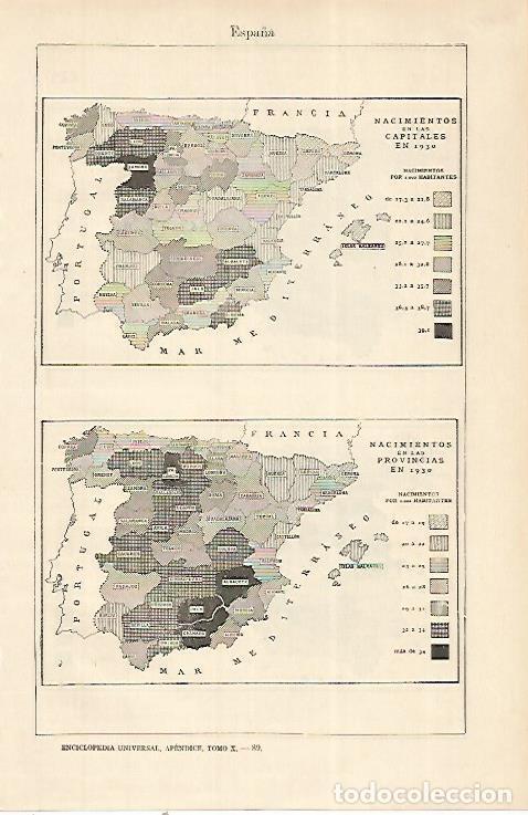 Otros art&iacute;culos de coleccionismo en papel: LAMINA ESPASA 22482: Nacimientos en capitales y provincias de Espa&ntilde;a en 1930 - Varios