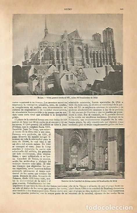 Otros art&iacute;culos de coleccionismo en papel: LAMINA ESPASA 972: Vista general de Reims Francia - Varios Autores