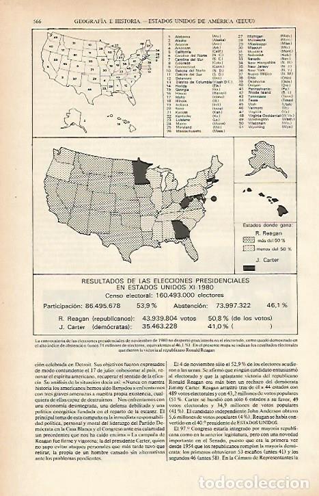 Otros art&iacute;culos de coleccionismo en papel: LAMINA ESPASA 26636: Mapa de Estados Unidos con los resultados electorales de 1980 - Varios