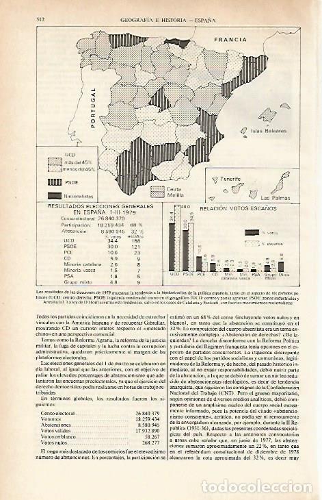 Otros art&iacute;culos de coleccionismo en papel: LAMINA ESPASA 26632: Mapa de Espa&ntilde;a de los resultados de las Elecciones de 1979 - Varios