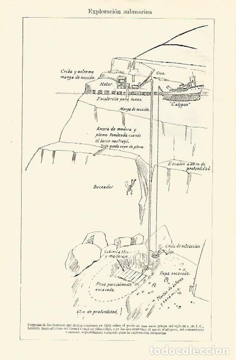 Otros art&iacute;culos de coleccionismo en papel: LAMINA ESPASA 26744: Dibujo de la excavacion submarina de un pecio griego en Marsella - Varios