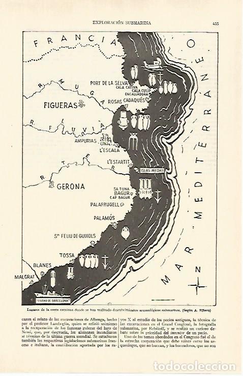 Otros art&iacute;culos de coleccionismo en papel: LAMINA ESPASA 26947: Mapa de la costa catalana con yacimientos arqueologicos submarinos - Varios