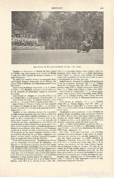 Otros art&iacute;culos de coleccionismo en papel: LAMINA ESPASA 26939: Gran Premio de Motos de Madrid en 1956 - Varios