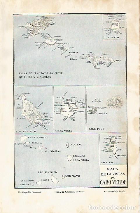 Otros art&iacute;culos de coleccionismo en papel: LAMINA De ESPASA 0089: Mapa de las Islas de Cao Verde - Varios autores