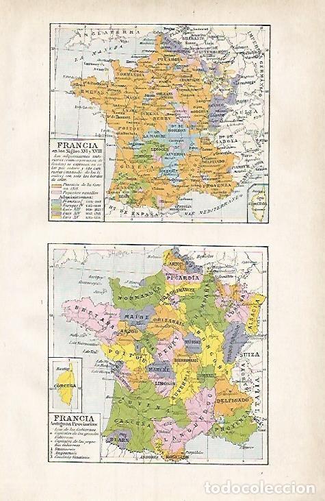 Otros art&iacute;culos de coleccionismo en papel: LAMINA ESPASA 3489: Mapas de Francia en los siglos XVI y XVII. Mapa de las antiguas provincias de Fr
