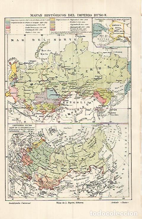Otros art&iacute;culos de coleccionismo en papel: LAMINA ESPASA 19381: Mapas historicos del Imperio Ruso - Varios