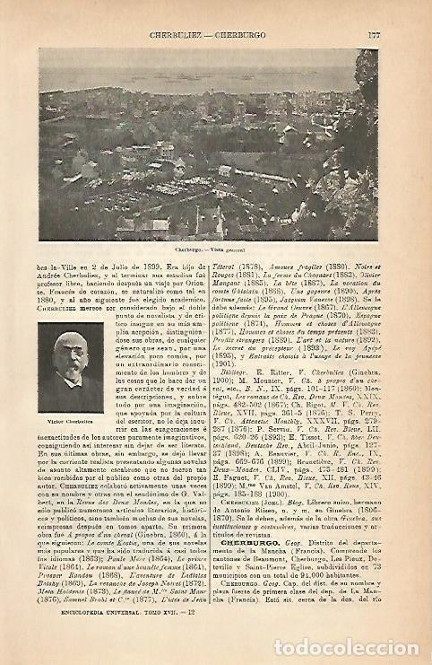 Otros art&iacute;culos de coleccionismo en papel: LAMINA ESPASA 1927: Vista general de Cheerburg Francia - Varios Autores