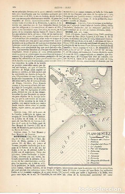 Otros art&iacute;culos de coleccionismo en papel: LAMINA ESPASA 22545: Plano de Suez - Varios