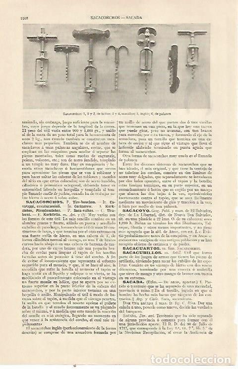 Otros art&iacute;culos de coleccionismo en papel: LAMINA ESPASA 22898: Sacacorchos - Varios